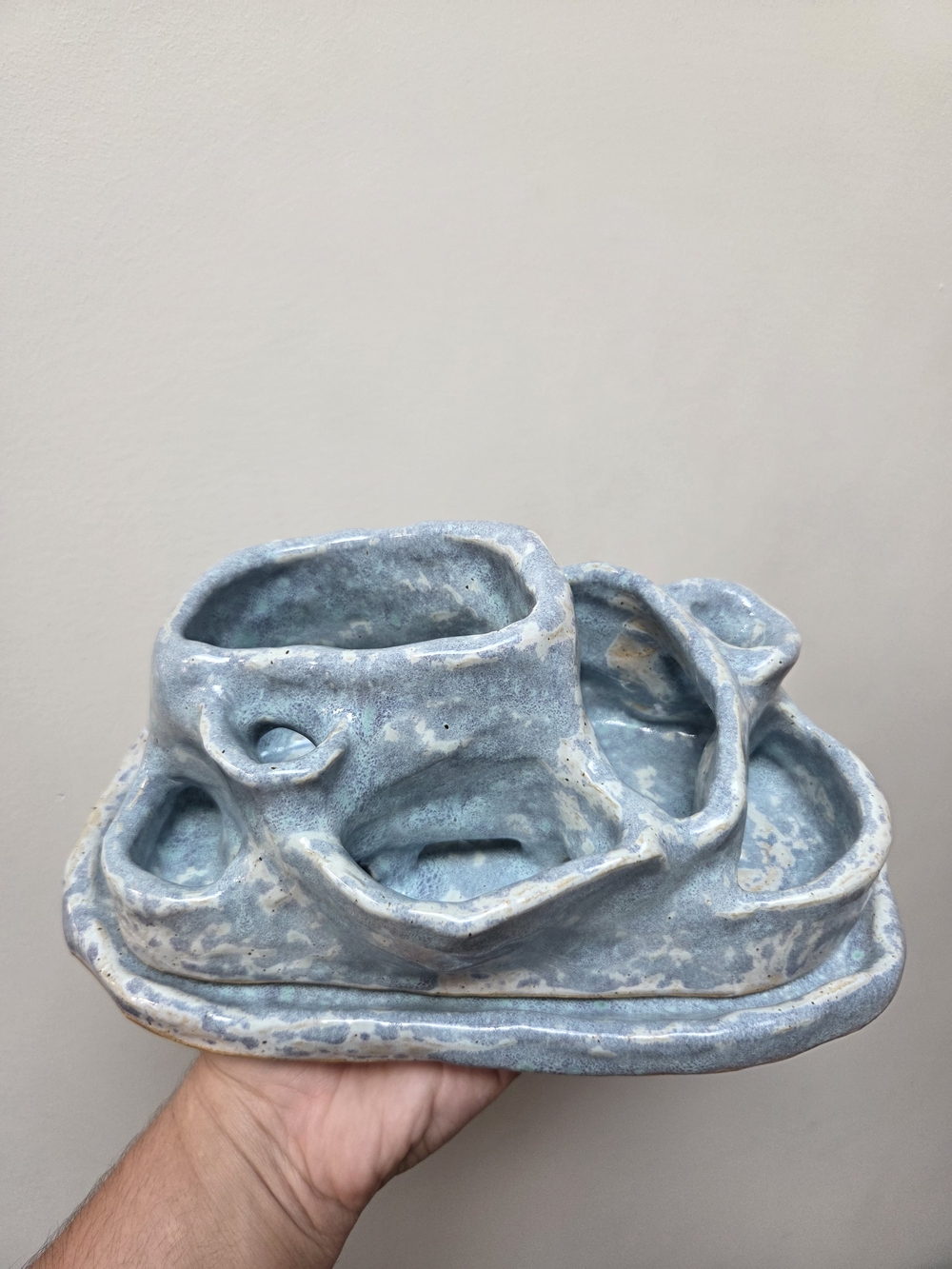Handmade Blue Ceramic Coral Herb Garden